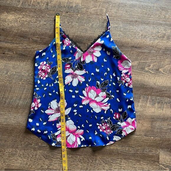 Express V Neck Floral Tank Top Small Blue Pink Lace - Picture 9 of 10